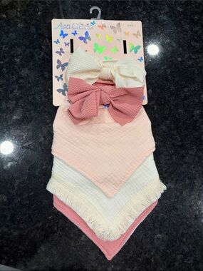 Pink & Cream Baby Bandana Bibs with Matching Bows